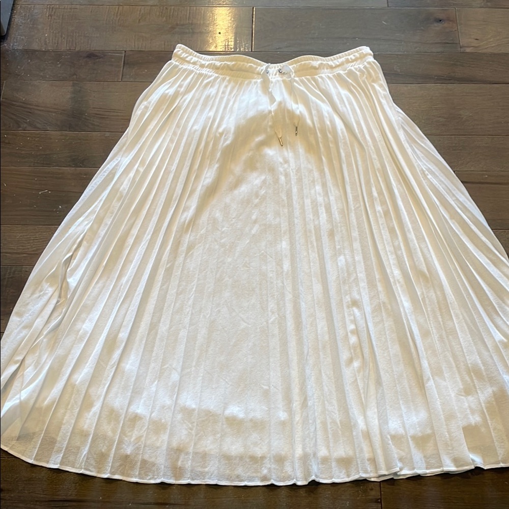 Massimo Dutti Cream Midi A-Line Skirt Pleated